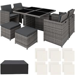 Tectake Salon de jardin MANHATTAN 8 places avec 2 sets de housses + housse de protection, variante 2 - gris -403846 - gris aluminium 403846_0