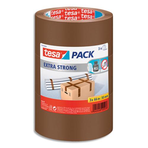 Tesa lot de 3 adhésifs d'emballage extra strong en pvc, 52 microns - h50 mm x l66 mètres havane_0