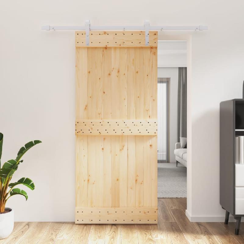Vidaxl porte coulissante et kit de quincaillerie 90x210 cm pin massif 3203011_0