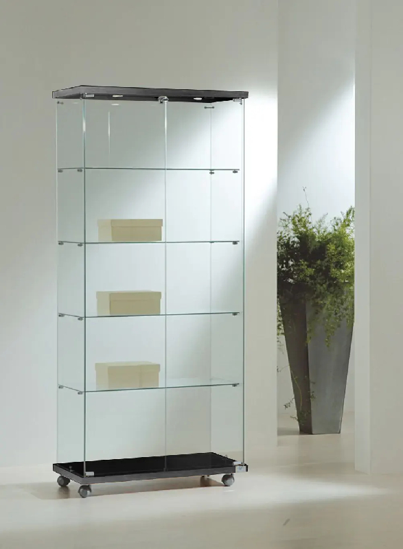 Vitrine d'exposition en verre avec éclairage - 8/18LEVA - noir - 80x40x181 cm - 4 tablettes amovibles_0