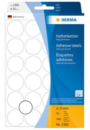 Étiquette/pastille ronde Ø 25 mm - 2260 - 768 étiquettes blanches adhésives en papier écologique_0