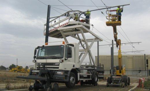 Camion rail/route NEOTEC X-RAIL – DAF 310 cv ou RENAULT 430 cv avec essieux ferroviaires EPV 14.25 et plateforme GAMMA 65.100 FR_0
