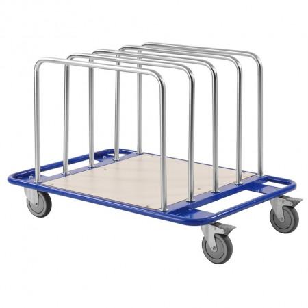 Chariot manuel porte-panneaux économique - 150 kg - 5 ridelles amovibles - acier thermolaqué et plateau bois stratifié blanc_0