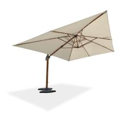 DCB GARDEN Parasol avec pied excentré en acier effet bois et toile grise - SEVILLA - gris aluminium P-05-WOOD_0