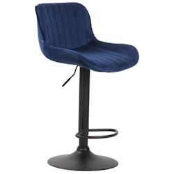 Décoshop26 - Tabouret de bar chaise haute x1 en tissu bleu coutures verticales support en métal noir 10_0005109 - bleu 3000252465890_0