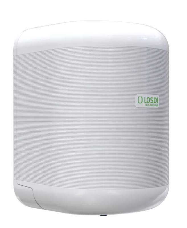 Distributeur papier mèche à dévidage central - contrôle de distribution - plastique recyclé blanc - ECO-LUXE - LOSDI CP-3011-B_0