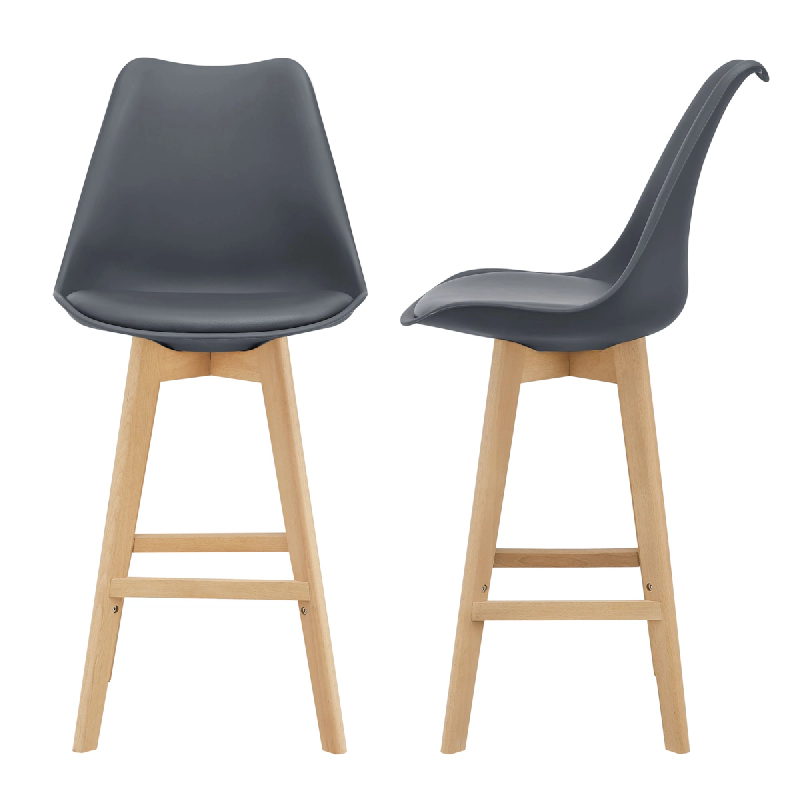 Helloshop26 - Lot de 2 tabourets de bar siège avec dossier et repose-pied rembourré plastique synthétique hêtre 105 cm gris 03_0002779 - 3000334699786_0
