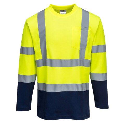 LOT DE 2 - PORTWEST S280 T-SHIRT COTON COMFORT BICOLORE MANCHES LONGUES JAUNE/MARINE - TAILLE XL