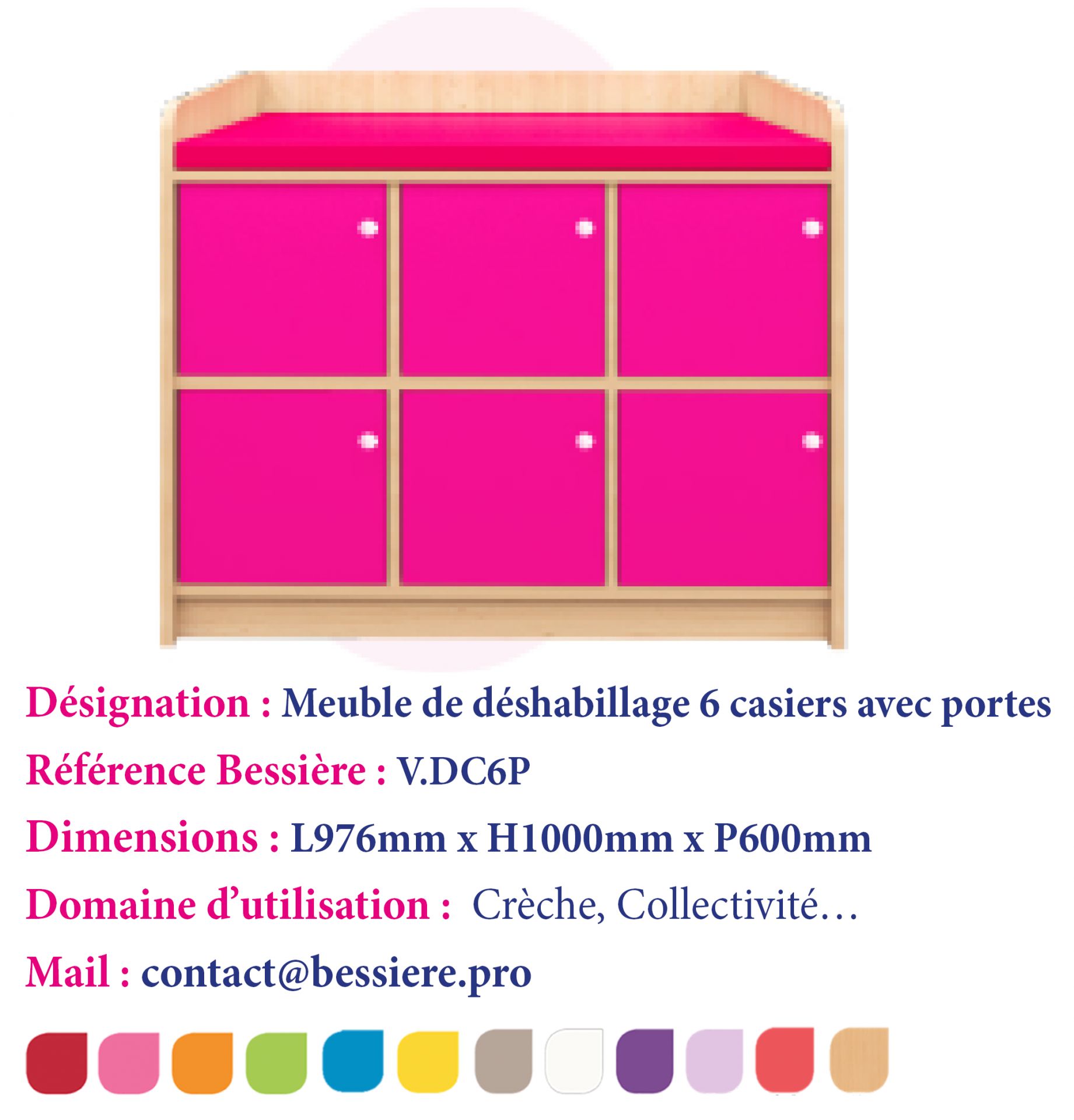 Meuble de déshabillage 6 casiers avec porte_0