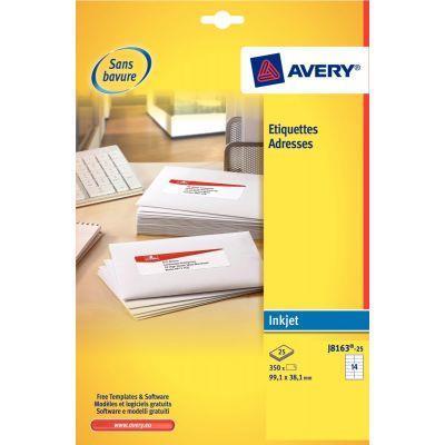 Pochette de 25 planches jet d'encre - 14 étiquettes adresses 99.1x38.1mm - Séchage ultra-rapide - AVERY ETIQUETTES J8163_0
