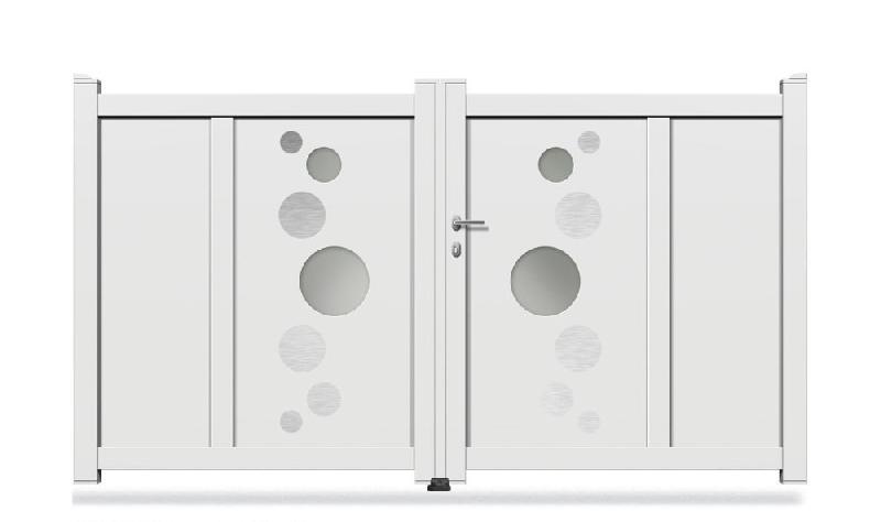 Portail battant en aluminium modèle OPC-302 - profilés thermolaqués, panneau sandwich _0