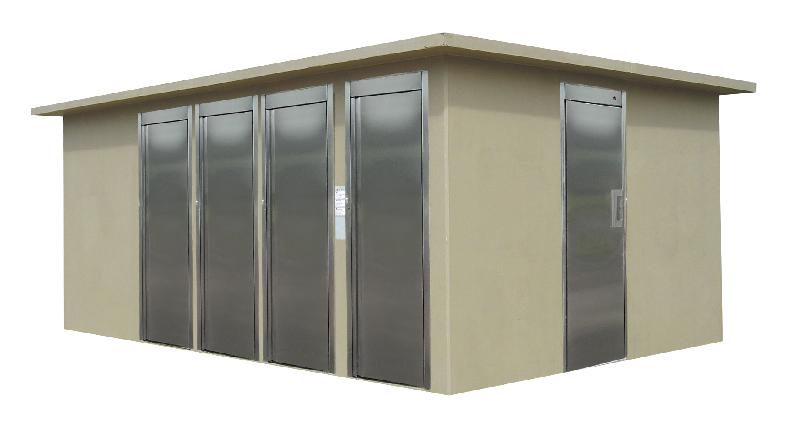 Sanitaire collectif gens du voyage - Réf. 2037 - cabine WC PMR, douche PMR, 4 WC standards, 2 douches standards_0