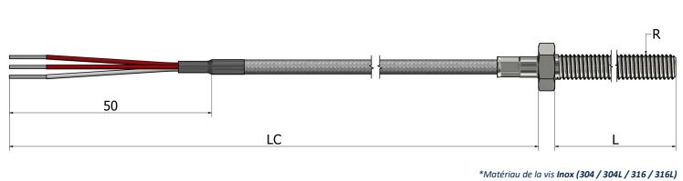 Sonde de résistivité - Sonde à résistance de surface Vis PR22 - Pt100, Pt500 ou Pt1000 - Classe A ou B_0