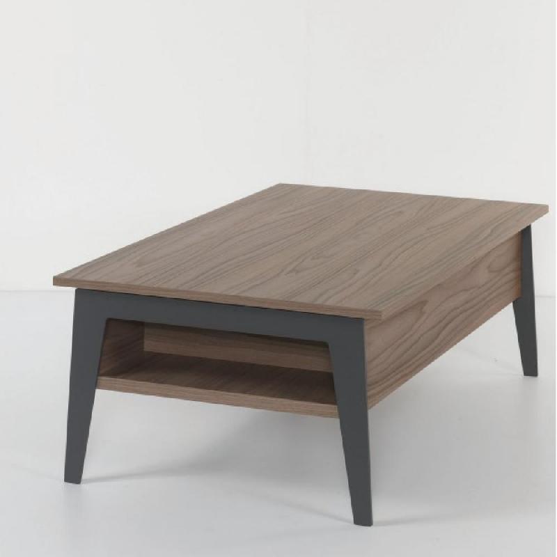 Table basse relevable en noyer Brighton 2 - piètement noir - 110x70 cm avec rangement intégré_0