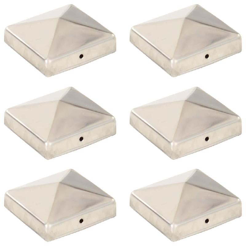 Vidaxl bouchons de poteau de clôture pyramidaux 6 pcs inox 81x81 mm 145486_0