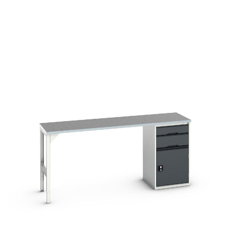 Établi Verso Standard - 2 tiroirs, armoire à porte, plateau lino 2000x600x930 mm_0