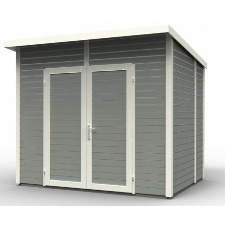 2695 - Abri de jardin adossable 4,31m² Skur 4 avec plancher traité et peint gris Baltic_0