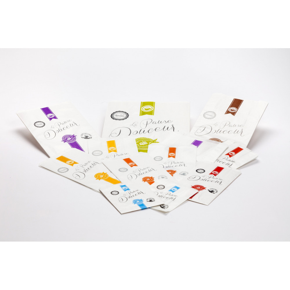 500 sacs brioche en kraft blanc - 26+8,5x34cm (107) - décor 2 couleurs Bistro - aptes au contact alimentaire_0