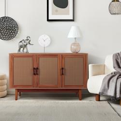 Buffet moderne L113cm Poetis 3 portes avec cannage Rotin et Bois - Bois massif yf230132_0