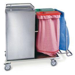 Chariot mixte modèle TRIO CPMCWW - acier inoxydable avec porte-sacs à linge sale 2 sacs et collecteur de déchets_0