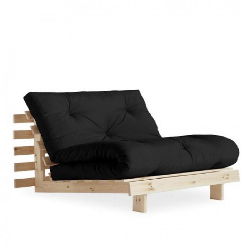 FAUTEUIL CONVERTIBLE FUTON ROOTS PIN NATUREL COLORIS GRIS FONCÉ COUCHAGE 90 X 200 CM._0