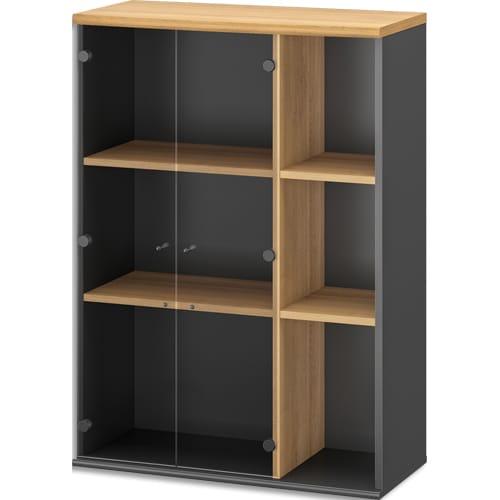 Gautier office rangement haut 2 portes vitrées jazz chêne de bocage - dim. : l80 x h114/112 x p39 cm_0