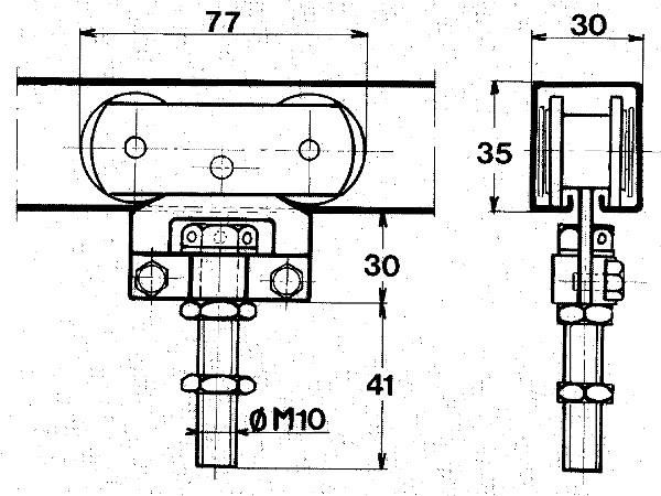 MONTURE A GALET POUR RAIL TUB. 35X30