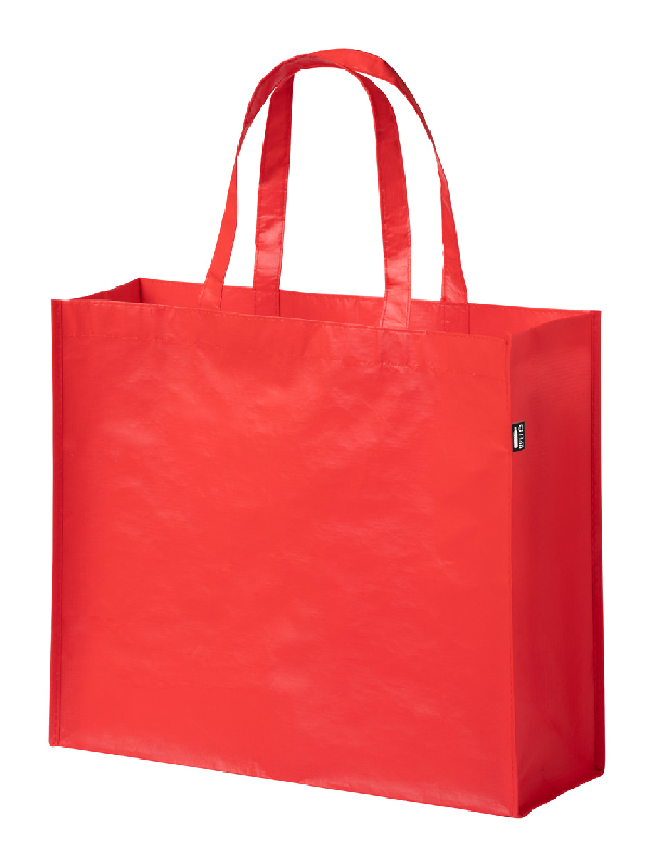 Sac shopping laminé en RPET - anses courtes avec soufflet - 105 g/m² - labélisé RPET - couleur rouge_0