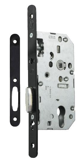 Serrure à larder D450 noir - clé I - axe 50mm - bout rond - finition noir avec gâche - VACHETTE - 22694000 - 021975_0