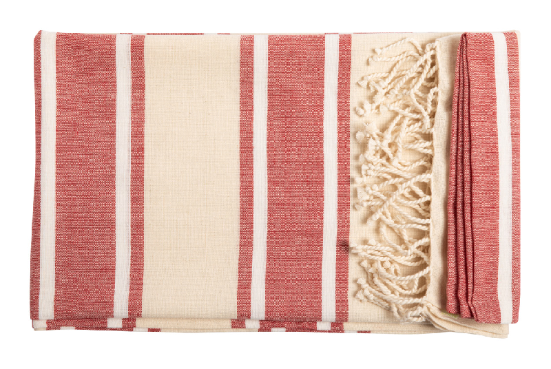 Serviette de plage paréo bicolore en coton bio - 100% coton biologique - 110 g/m² - Rouge - 206 g_0