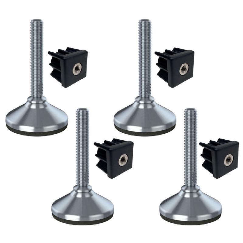 Pied en acier inoxydable 16x100x80mm, base avec tampon en caoutchouc + inserts 40x40x1.2mm -Set of 4_0