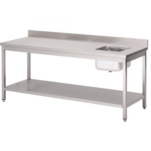 TABLE DU CHEF INOX AVEC DOSSERET 1 BAC À DROITE 700 X 2000 MM