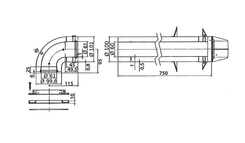 Terminal horizontal fixe 810 mm - AZ415 7716780195 - Pour chaudières condensation - Longueur 810 mm_0