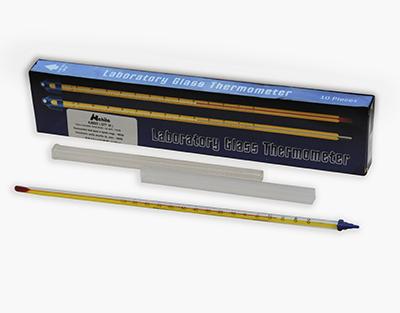 Thermomètre fond jaune à liquide rouge, -100/50, avec certificat de lot - Ref.: KJB036_0