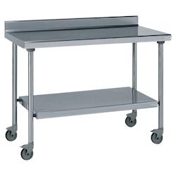 Tournus Equipement Table inox adossée sur roues avec étagère inférieure fixe longueur 1400 mm Tournus - 464993 - plastique 464993_0