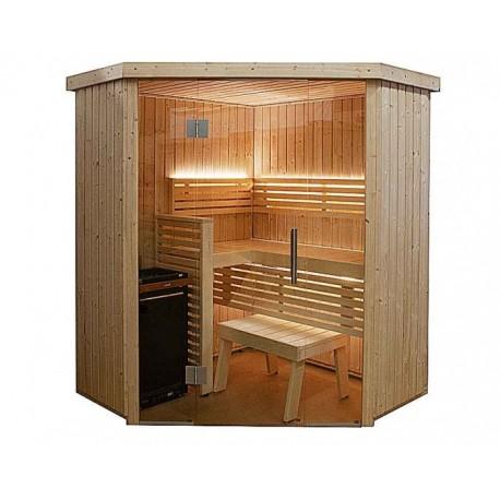 Cabine de sauna d'angle Harvia 163,5 x 163,5 x 202 cm - 2 à 3 personnes - Poêle Vega 8 kW et accessoires inclus_0