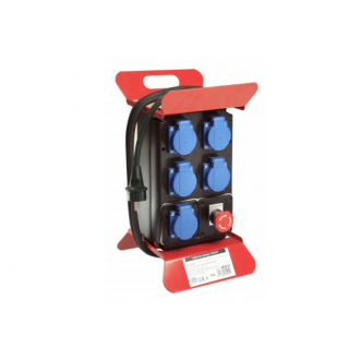 Coffret de chantier IP44 - 5 prises de courant NF à clapet - disjoncteur différentiel, cadre acier laqué_0