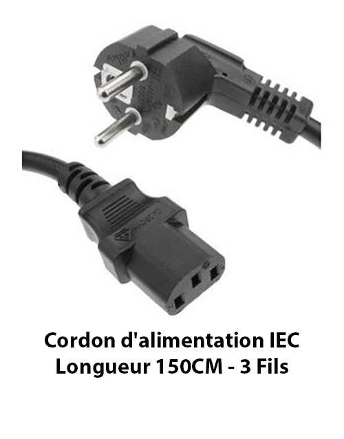 Lot De 2 Câbles Secteur C13 1,5 M – Cordon Alimentation IEC C13 Noir Standard France Top Chargeur
