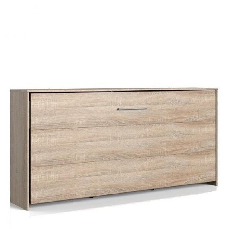 Lit escamotable horizontal Vanier décor chêne - Couchage 90 x 200 cm - Faible profondeur pour gain de place_0