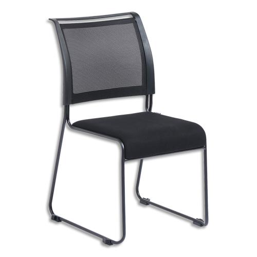 Lot de 2 chaises dacada assise en tissu et dossier résille noir, piètement luge en acier - h84 cm, l42 cm_0