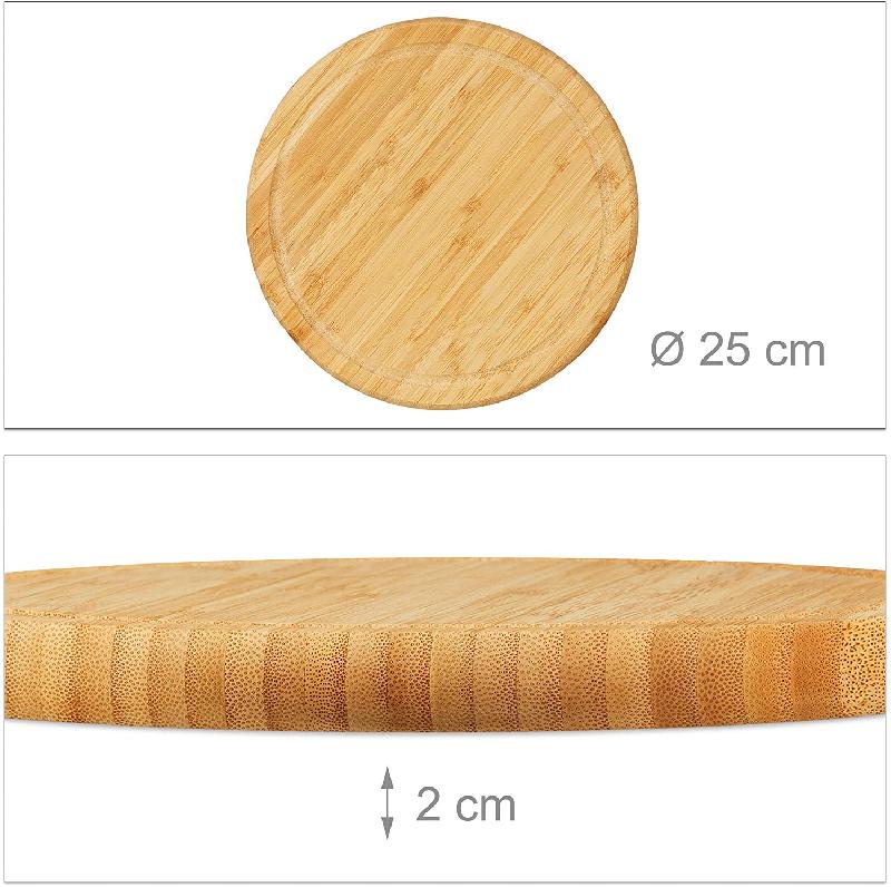 Lot de 2 planches petit-déjeuner en bambou - 25 cm - Forme ronde avec rainure pour liquides et miettes_0