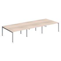 Pôle 6 bureaux droits Teamline L 420 cm - plateaux chêne clair piètement métal aluminium arche_0