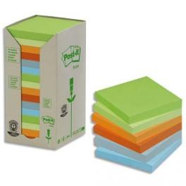 POST-IT TOUR 16 BLOCS 100F 76X76MM 100% RECYCLÉ. COLORIS ASSORTIS GRIS,BLEU,VERT CLAIR,VERT MOUSSE