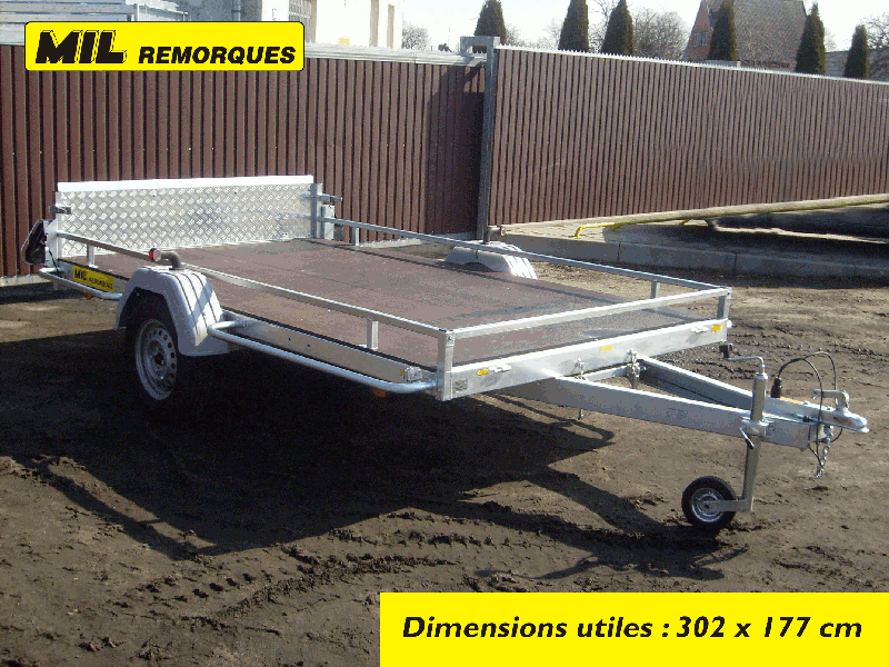 Remorque porte quad 4 - Dim. utiles 302x176 cm - PTAC 750 kg - Charge utile 457 kg - Plancher anti-dérapant_0