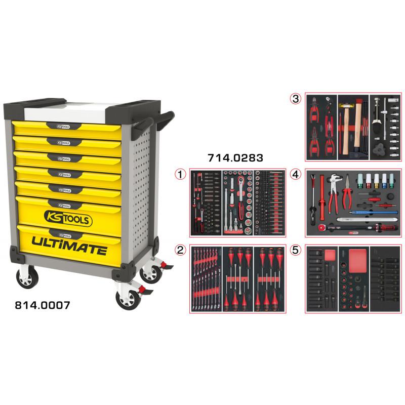 Servante PEARLline grise et jaune 7 tiroirs équipée de 283 outils - KS Tools | 814.7283_0