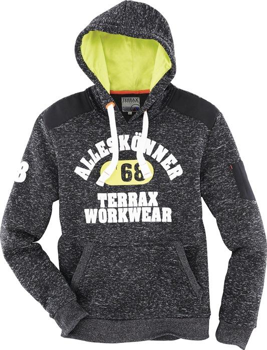 Sweat à  capuche en laine pol. Tricotée Terrax Workwear taille L noir mélangé/limette/orange 100 % PES TERRAX_0