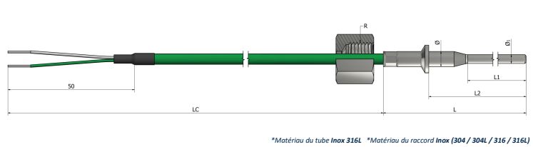 Thermocouple à visser - Raccord fixe à visser TR40 - Types K, N, J, T, E, R, S, B - Classe 1 ou 2_0