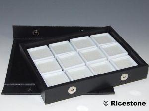 2A) COFFRET  PIERRES TAILLÉES BOÎTES DESSUS VERRE 4X4