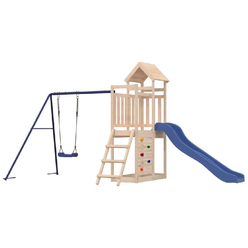 Aire de jeux d'extérieur en bois de pin massif - 434 x 186 x 214 cm - Avec toboggan, balançoire, échelle et bac à sable - Réf : 02_0004637_0
