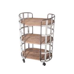 Antic Line Créations Chariot 3 niveaux en zinc / bois sur roues L62 X P39 X H89 - marron métal CS1023_0